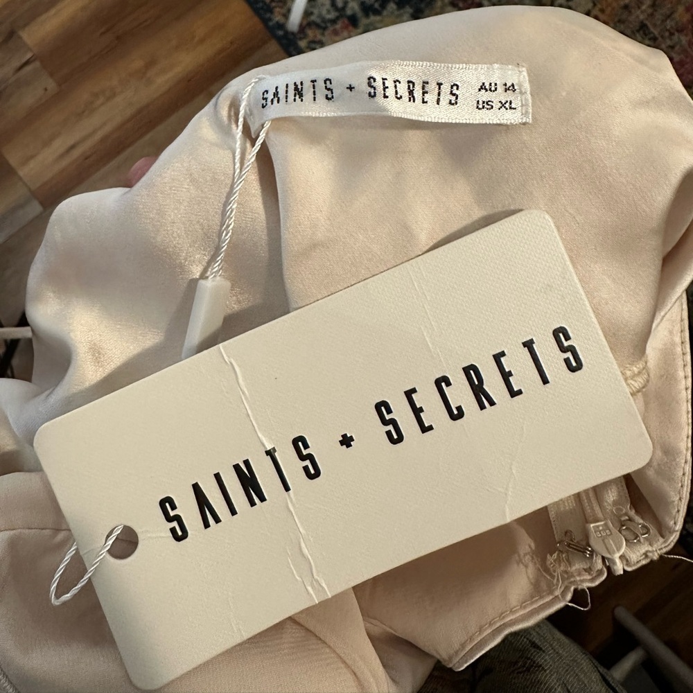 NWT Saints and Secrets Champagne Satin Finish Maxi Dress - Picture 10 of 10